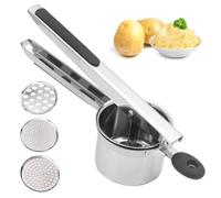 HORREX Schiacciapatate Acciaio Inox, Dotato di 3 Piastre di Pressione Intercambiabili, Passatelli Attrezzo, Schiaccia Patate per Schiacciare Patate, Verdura e Frutta, Lavabile in Lavastoviglie