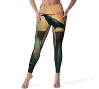 Horrible Dark Crow Raven Leggings da donna a vita alta pantaloni da yoga con tasche per corsa e allenamento, Stile:, M