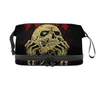 Horro - Trousse in metallo a doppio strato con teschio morte, per donne e ragazze, borsa da viaggio per trucchi e trucchi, con scomparto per pennelli, Multi, 27x15x14 cm/10.6x5.9x5.5 in, Beauty case