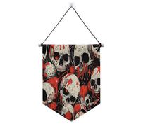 Horror Fans Red White Skull Decorazioni di Halloween appeso banner con asta telescopica bandiera appeso decorazioni per feste per Festival & giorno speciale suministros para fiesta de a?o nuevo
