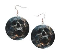 Horror Fantasma Cranio Stampato Orecchini Rotondi Per Le Donne, 1 Paio di Orecchini In Pelle Leggera Set Di Gioielli Alla Moda Regali Per Donne Ragazze, One Size, Poliestere