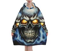 Horror Ghost Skull, coperta con cappuccio super morbida indossabile per uomini e donne, calda, alla moda, accogliente, in flanella, con cappuccio, coperta oversize con cappuccio e tasca per il massimo