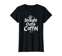 Horror Gotico spettrale di Halloween della bara Dritta Maglietta, Donna, Nero, 3XL