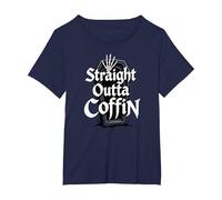 Horror Gotico spettrale di Halloween della bara Dritta Maglietta, Donna Plus-Size, Navy, 2X