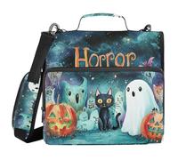 Horror Halloween Black Cat 3 anelli 3,8 cm Zip Up Raccoglitore con tracolla Laege Capacità Portfolio portatile per scuola media