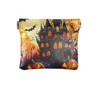 Horror Halloween Black Haunted House PU pelle piccola moneta conveniente mini cosmetico caso per donna ragazza