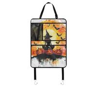 Horror Halloween Black Witchs Pumpkin Car Back Seat Protector e Organizer con Tablet Tiene Auto Organizer Sedile Posteriore per Bambini Calcio Mat con Tasche