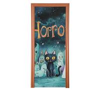 Horror Halloween Gatto Nero Natale copertura della porta 35x79 In blu festa banner Festa Forniture M