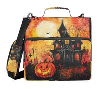 Horror Halloween Gnome zucca casa spettrale 3 anelli organizzatore raccoglitore con manico facile da trasportare portfolio organizer per ufficio scuola