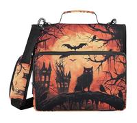 Horror Halloween Ragnatela Corvi Albero Rami Gatto Nero Halloween 3 anelli Zipper Raccoglitore con Cinghia Include Tasca con Zip Portfolio Portatile Adatto per Scuole Medie