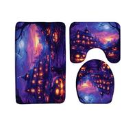 Horror Halloween Scary Haunted House Pumpkin Cat Black Bats Set Di Tappeti Da Bagno 3 Pezzi Morbida Tappetino Contorno Wc Assorbente Tappeto Con Profilo A U Per La Casa Toeletta Doccia