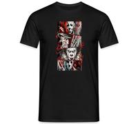 Horror Icons Collage - Michael, Freddy, Pennywise & Jason in sanguinoso look splatter, brutale slasher design per Halloween e appassionati di film horror, Nero , L