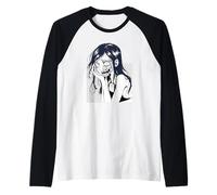 Horror Manga Arte Creepy Face Giapponese Maglia con Maniche Raglan
