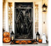 Horror Monster Closet Decor Halloween Door Covers 91,4 x 182,9 cm | Creatura con corna, striscione per portico, tema dark fantasy, estetica horror, atmosfera cinematografica