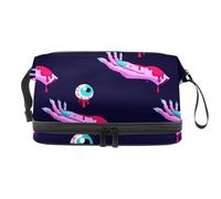 Horror Pink Zombie Hands with Bloody Eyes Double Layer Cosmetic Bag per donne e ragazze, borsa da viaggio per trucchi pratica borsa organizer con scomparto per pennelli, Multi, 27x15x14