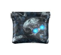 Horror Skull Blue Neon Eyes Donna Piccolo Portamonete in Pelle Portafoglio Comodo Accessori da Viaggio per le Donne, Occhi al neon blu teschio horror, 1 size