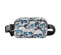 Horror Skull Blue Neon Eyes Halloween Borsa a tracolla alla moda per donne e uomini, piccola borsa a tracolla con tracolla regolabile per viaggi, palestra, lavoro