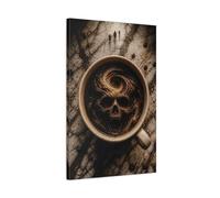 Horror Skull Brown Coffee Canvas Print - Game Room, Large Wall 20×30 inch (50×75 cm) - Vertical / 1.25 inch (3 cm)