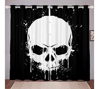 Horror Skull Pattern Tenda in gotico Ossa Finestra Trattamenti Scheletro Finestra Torte Spaventoso Teschio Nero Bianco Finestra Tenda per Camera da LettoSoggiorno W66* L90