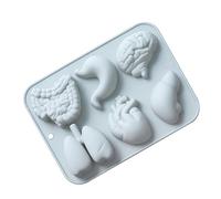 HorrorMold Stampo in silicone a forma di organo, stampo a 6 cavità, a forma di cuore, cervello, fegato, polmone, stomaco, intestino, fondente, cioccolato, caramelle, gelatina, per feste di Halloween
