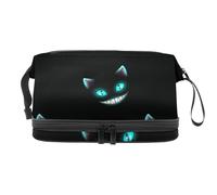 Horrot Blue Eyes Cats Face on Dark Double Layer Cosmetic Bag per donne e ragazze, borsa da viaggio per trucchi pratica borsa organizer con scomparto per pennelli, Multi, 27x15x14 cm/10.6x5.9x5.5 in,