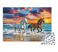 Horse 1000 Piece Puzzle for Adults Horses Run on Beach at Dusk Fun And Challenging Family Game & Great Gift Idea 52x38cm 1000pcs