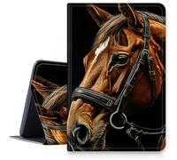 Horse Art Custodia per iPad di 9a/8a/7a generazione 10,2" 2021/2020/2019, custodia pieghevole in pelle PU antiurto con funzione di accensione/spegnimento automatico per iPad da 10,2 pollici
