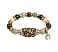 Horse Crystal Beaded Bracelet - Western Horseshoe Charm, Stretch Fit | Vintage Bead Design, Elastic Comfort, Equestrian Gift for Women, Birthday Holiday Everyday Wear