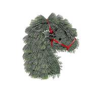 Horse Head Wreath for Front Door, Artificial Pine Branches Wreath with Red Ribbon Decor Rustic Artificial Green Wreaths