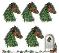 Horse Head Wreath Rustic Farmhouse Equestrian Door Decor, 15.75 * 11.81in Hand-Woven Artificial Christmas Horse Head Wreath with Red Ribbon for Home Front Door Wall Window Outdoor Porch Garden Decor