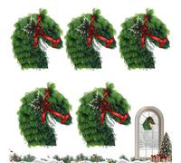 Horse Head Wreath Rustic Farmhouse Equestrian Door Decor, 15.75 * 11.81in Hand-Woven Artificial Christmas Horse Head Wreath with Red Ribbon for Home Front Door Wall Window Outdoor Porch Garden Decor