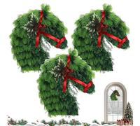 Horse Head Wreath Rustic Farmhouse Equestrian Door Decor, 15.75 * 11.81in Hand-Woven Artificial Christmas Horse Head Wreath with Red Ribbon for Home Front Door Wall Window Outdoor Porch Garden Decor