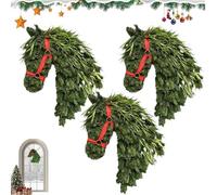 Horse Head Wreath Rustic Farmhouse Equestrian Door Decor, 15.75 * 11.81in Hand-Woven Artificial Christmas Horse Head Wreath with Red Ribbon for Home Front Door Wall Window Outdoor Porch Garden Decor