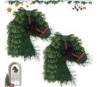Horse Head Wreath Rustic Farmhouse Equestrian Door Decor, 15.75 * 11.81in Hand-Woven Artificial Christmas Horse Head Wreath with Red Ribbon for Home Front Door Wall Window Outdoor Porch Garden Decor