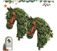 Horse Head Wreath Rustic Farmhouse Equestrian Door Decor, 15.75 * 11.81in Hand-Woven Artificial Christmas Horse Head Wreath with Red Ribbon for Home Front Door Wall Window Outdoor Porch Garden Decor