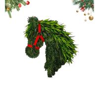 Horse Head Wreath, Rustic Farmhouse Equestrian Door Decor, 40×30cm Faux Greenery Holiday Wreaths, Faux Greenery Holiday Wreaths for Front Door, Barn (1PCS-A)