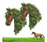 Horse Head Wreath - Rustic Farmhouse Equestrian Door Decor, Handmade Horse Head Christmas Wreath with Red Bow, Faux Greenery Holiday Wreaths for Front Door Wall Windows Room Indoor (2Pcs)