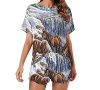 Horse Herd by The River - Set pigiama da donna a maniche corte e pantaloncini, 2 pezzi, Stile:, S