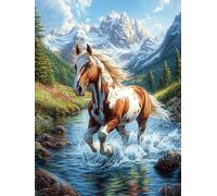 Horse in Mountain Waterfall Puzzle 500 Pezzi Per Adulti in Cartone Rigido 3D Panoramico Per Viaggi E Vacanze Miglioramento Concentrazione Edizione Esclusiva Qualità 500 PCS