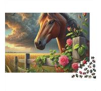 Horse in Rose Garden Jigsaw Puzzle Impossibili 1000 Pezzi Decorazione Per La Casa. Giochi Rilassamento E Intelligence Per Adulti E Ragazzi Da 14 Anni 52x38cm/1000pcs