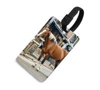 Horse in the street - Etichette per bagagli con carta d'identità, resistenti etichette per borse da viaggio, impermeabili, per valigie, zaini e custodie da viaggio, colore nero
