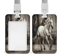 Horse in The Street ID Badge Holder Clear Badge Protector con cordino staccabile Custodia verticale in plastica rigida protegge carte d'identità di lavoro carte di credito per ufficio fabbrica