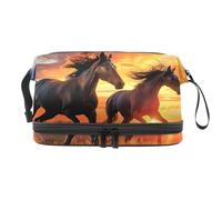Horse on Sunrise Prairie - Beauty case a doppio strato per donne e ragazze, trousse da viaggio per trucchi, pratica borsa organizer con scomparto per pennelli, Multi, 27x15x14 cm/10.6x5.9x5.5 in,