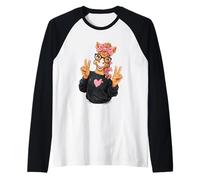 Horse Pony Girl Winking Doppio Segno della Pace Pop Graphic Trippy Maglia con Maniche Raglan