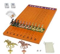 Horse Race Board Game Racing Game Thickened Solid Wood with 11 Luxurious Durable Classic Metal Horses with 4 Dice and 2 Boxes of Cards Horse Racing Game (Yellow peach)
