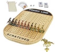 Horse Race Board Game Racing Game Thickened Solid Wood with 11 Luxurious Durable Classic Metal Horses with 4 Dice and 2 Boxes of Cards Horse Racing Game Wooden(Log)
