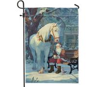 Horse Winter Festive Santa Snow Christmas White Flag Colore Vivido Bandiere Resistente Alle Intemperie Bandiere Verticale Per Casa Festival Balcone 30X45Cm