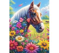 Horse with Flowers in A Blooming Meadow Rompicapo 1000 Pezzi Difficili Per Adulti Wildlife Pet Cute Cartone Riciclato Tema Paesaggi Dettagliati Per Weekend Impegnativi Con Colla Inclusa Qualità Premiu