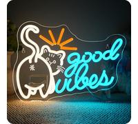 Horseneon Gattino Good Vibes Neon scudo, scritta Cat Good Vibes Neon Sign per la decorazione da parete, cartelli luminosi per soggiorno, sala giochi, ufficio, caffè, accessori per club