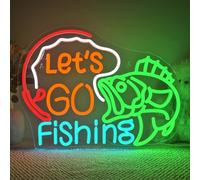 Horseneon Let's Go Fishing Neon Light Sign, Insegna al neon da pesca, LED neon segni con USB, segno neon dimmerabile, adatto per decorazioni soggiorno club di pesce lounge bar negozi all'aperto